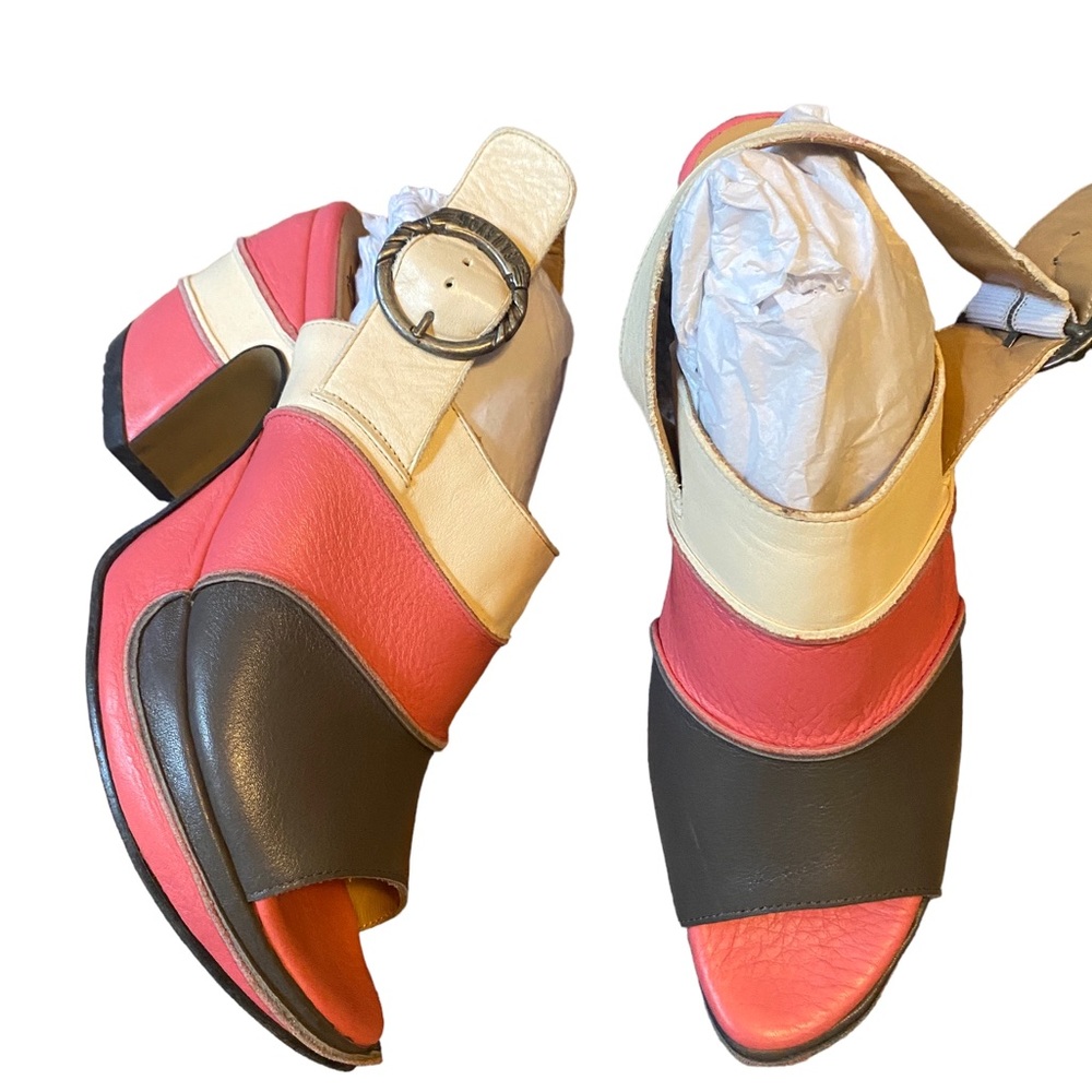 John Fluevog Pink, Ivory and Grey Prepare Slingback Heels